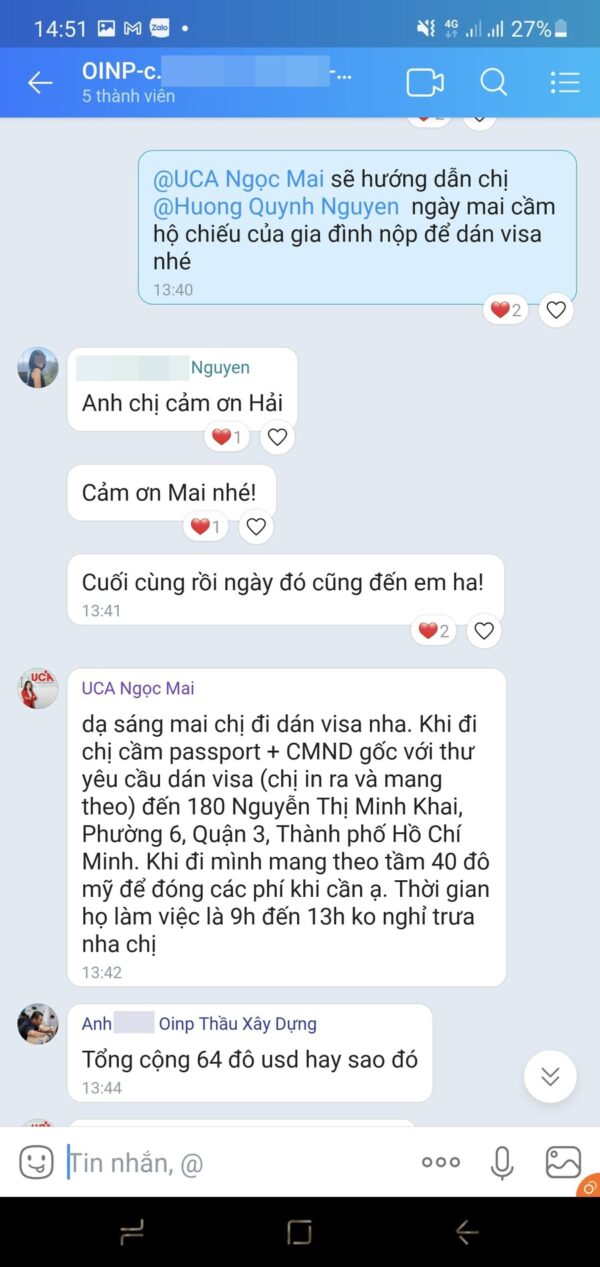 anh chị Nguyễn vui mừng khi nhận được thông báo từ UCA